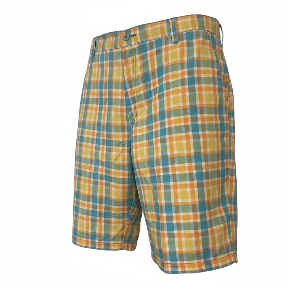 Vibrant Plaid Men's Shorts in Teal and Yellow